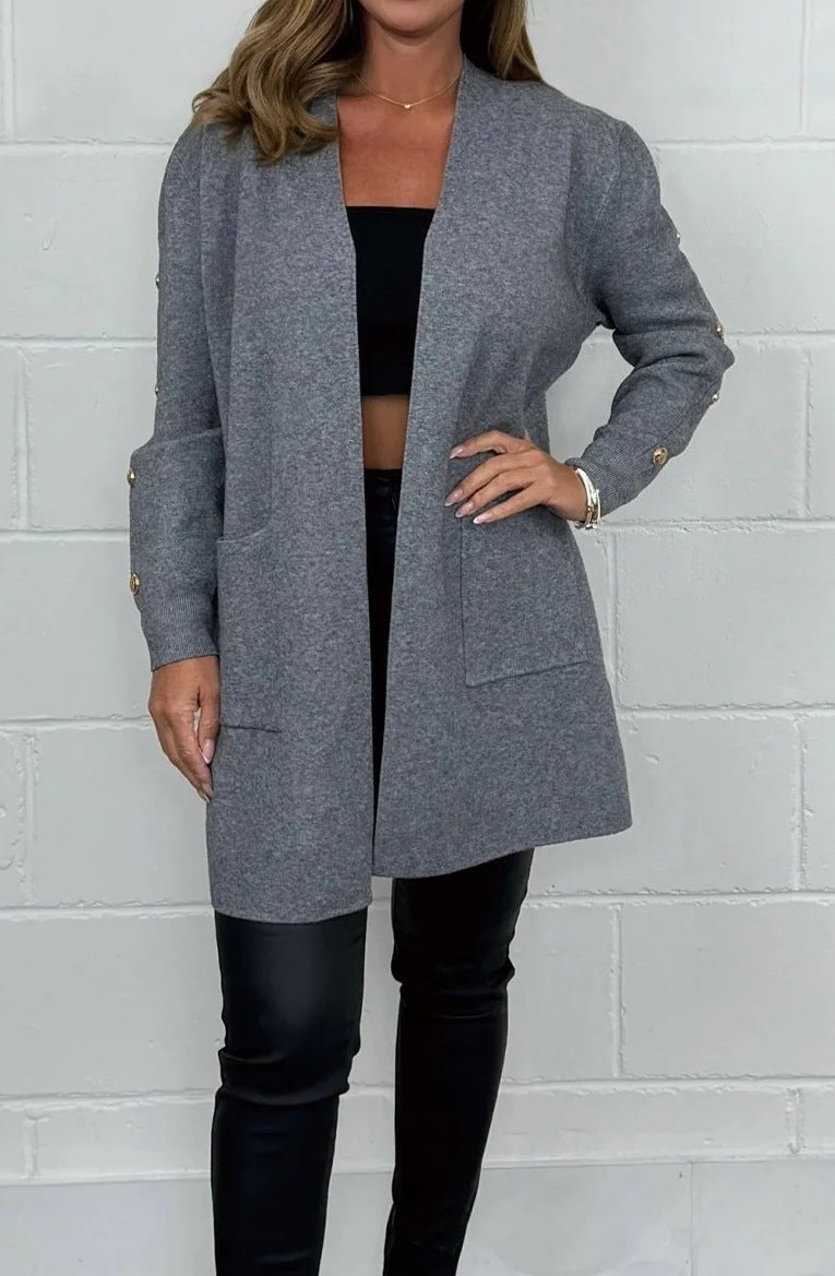 Damen Elegante Strickjacke mit Knopfdetails und Taschen EB