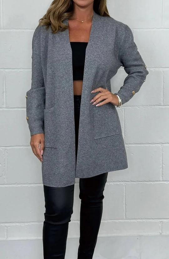 Damen Elegante Strickjacke mit Knopfdetails und Taschen EB