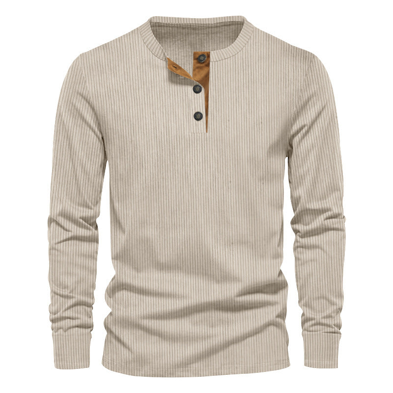 Herren lässiges Langarm-Henley-Shirt mit strukturiertem Rippdesign und modischen Knopfdetails EB