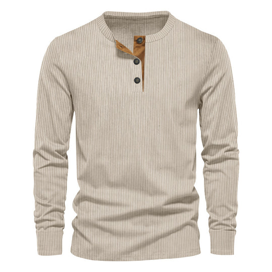 Herren lässiges Langarm-Henley-Shirt mit strukturiertem Rippdesign und modischen Knopfdetails EB