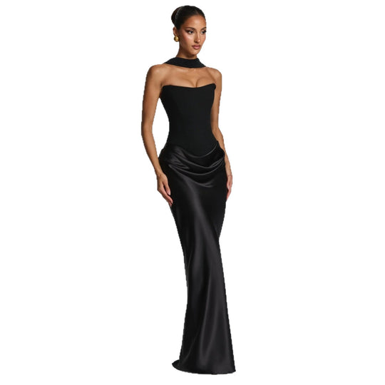 Damen Hochwertiges Abendkleid mit elegantem Bustier-Oberteil und drapiertem Rock EB