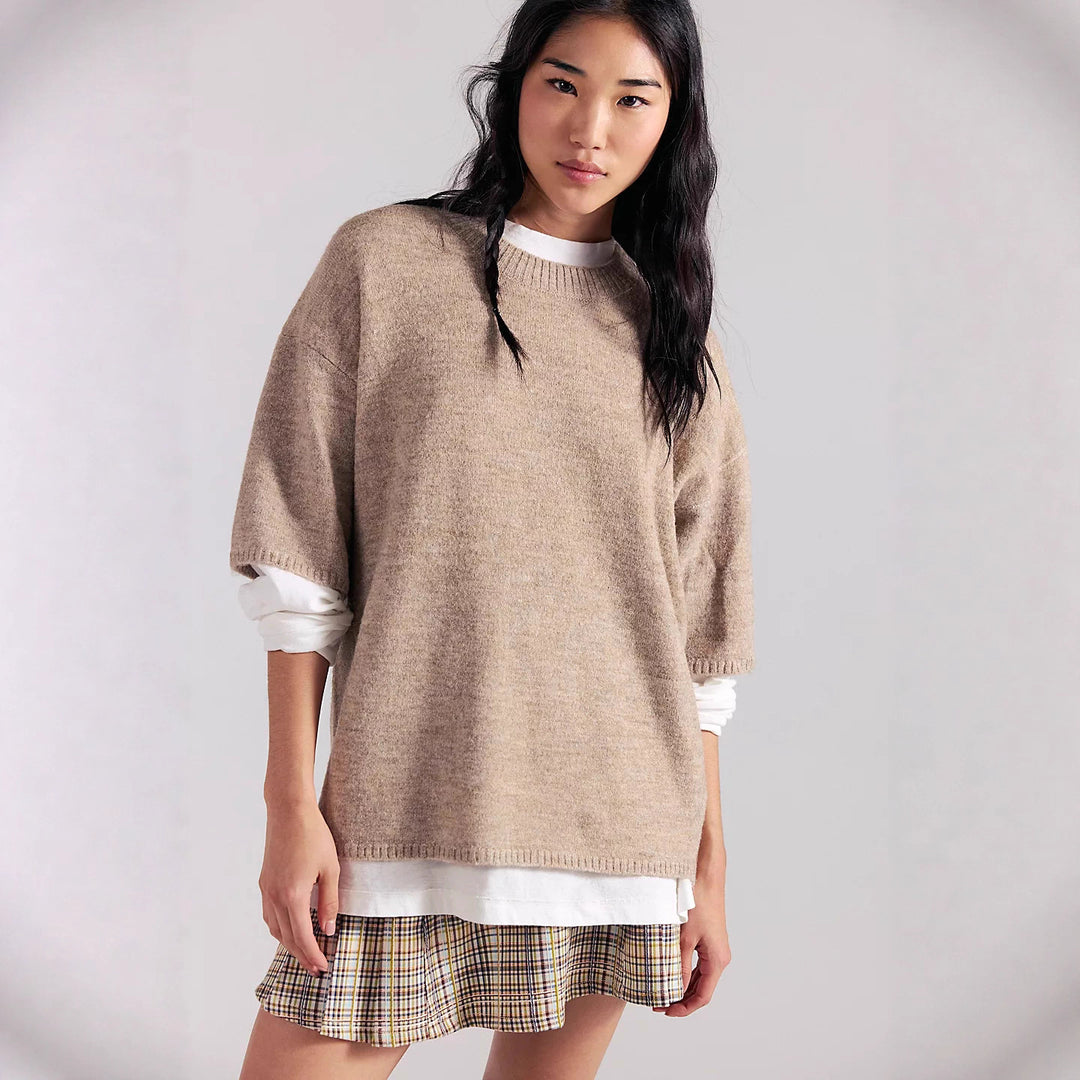 Damen Stylish halbtransparentes Sweatshirt mit Spitze und lässigem Schnitt EB