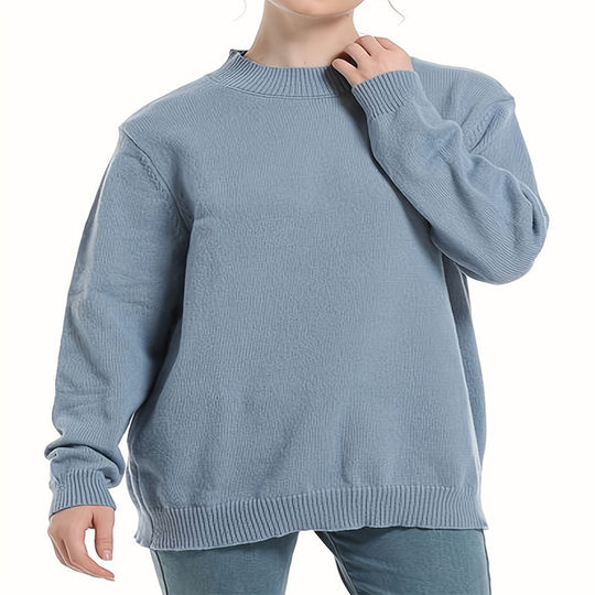 Damen lässiger Pullover mit strukturiertem Rundhalsausschnitt und überschnittenen Schultern EB
