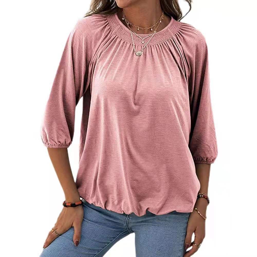 Damen leichtes Blusenshirt mit romantischem Puffärmel und lässigem Schnitt EB