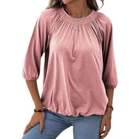 Damen leichtes Blusenshirt mit romantischem Puffärmel und lässigem Schnitt EB