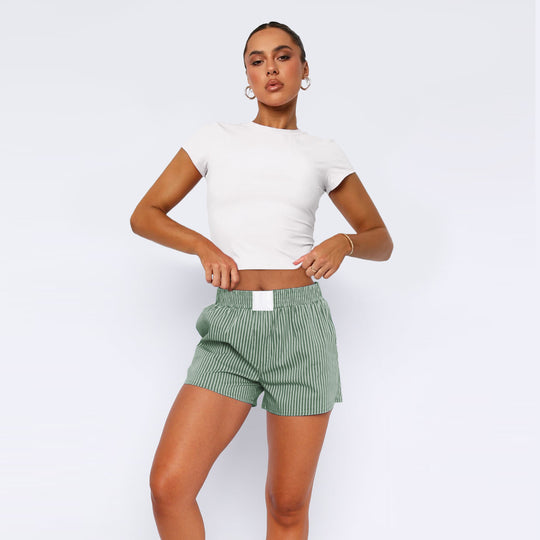 Damen Baumwoll-Shorts mit elastischem Bund und Streifenmuster EB