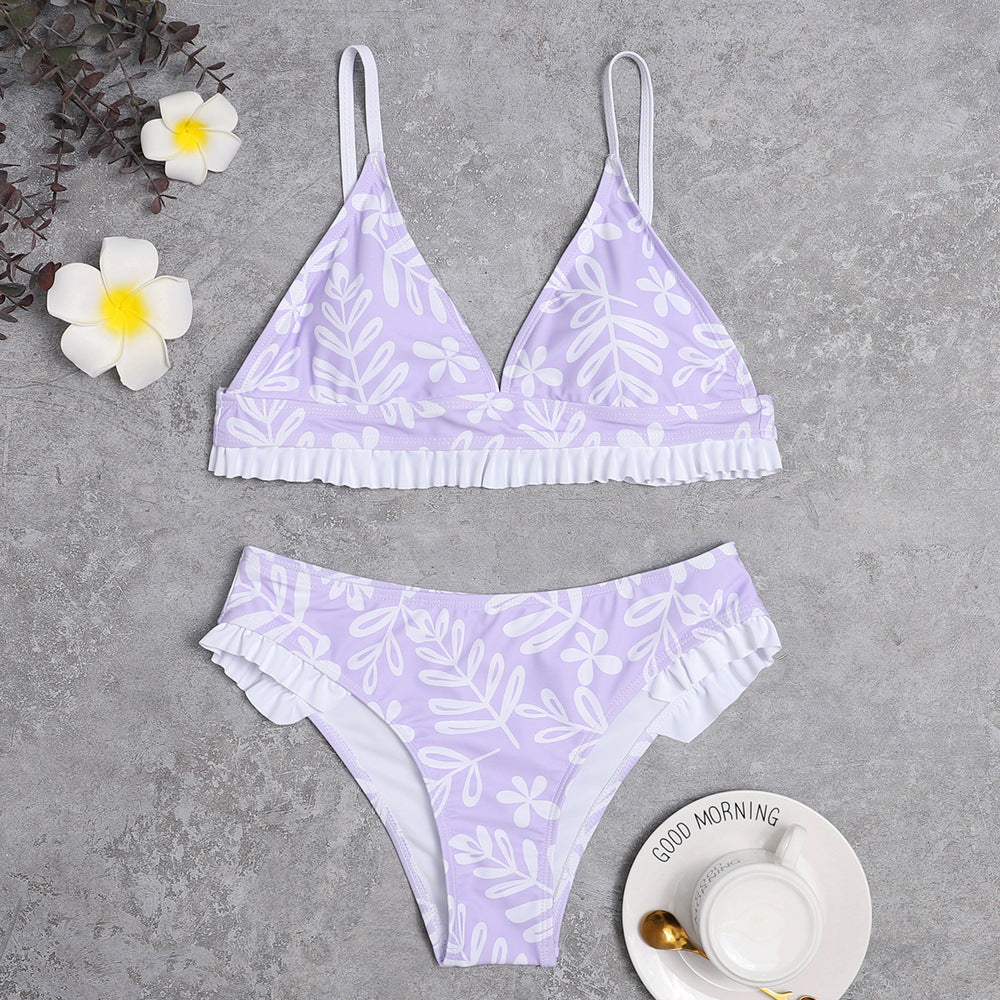 Damen Triangel-Bikini mit verspielten Rüschendetails und floralem Druck EB