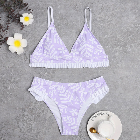 Damen Triangel-Bikini mit verspielten Rüschendetails und floralem Druck EB