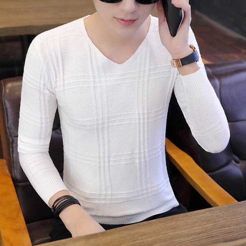 Herren Langarm-Pullover mit modernem Rippmuster und V-Ausschnitt EB