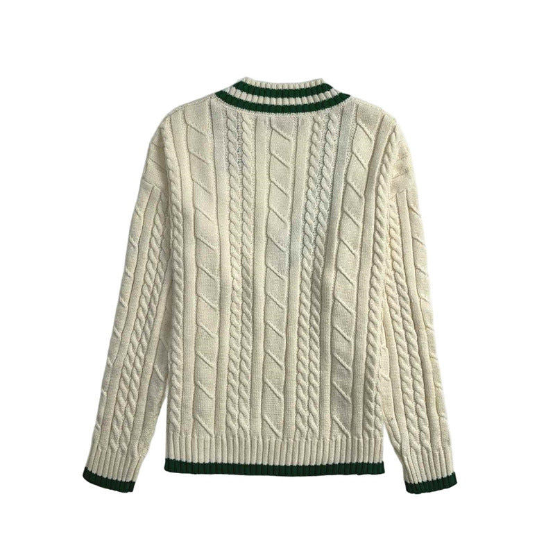 Damen Strickpullover mit V-Ausschnitt und Zopfmuster EB