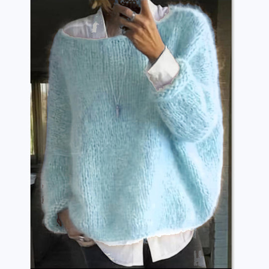 Damen Kuscheliger Oversized Pullover mit U-Boot-Ausschnitt EB