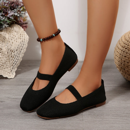 Damen  leichte Strick-Mary-Jane-Ballerina mit elastischem Riemen und flexibler Gummilaufsohle EB