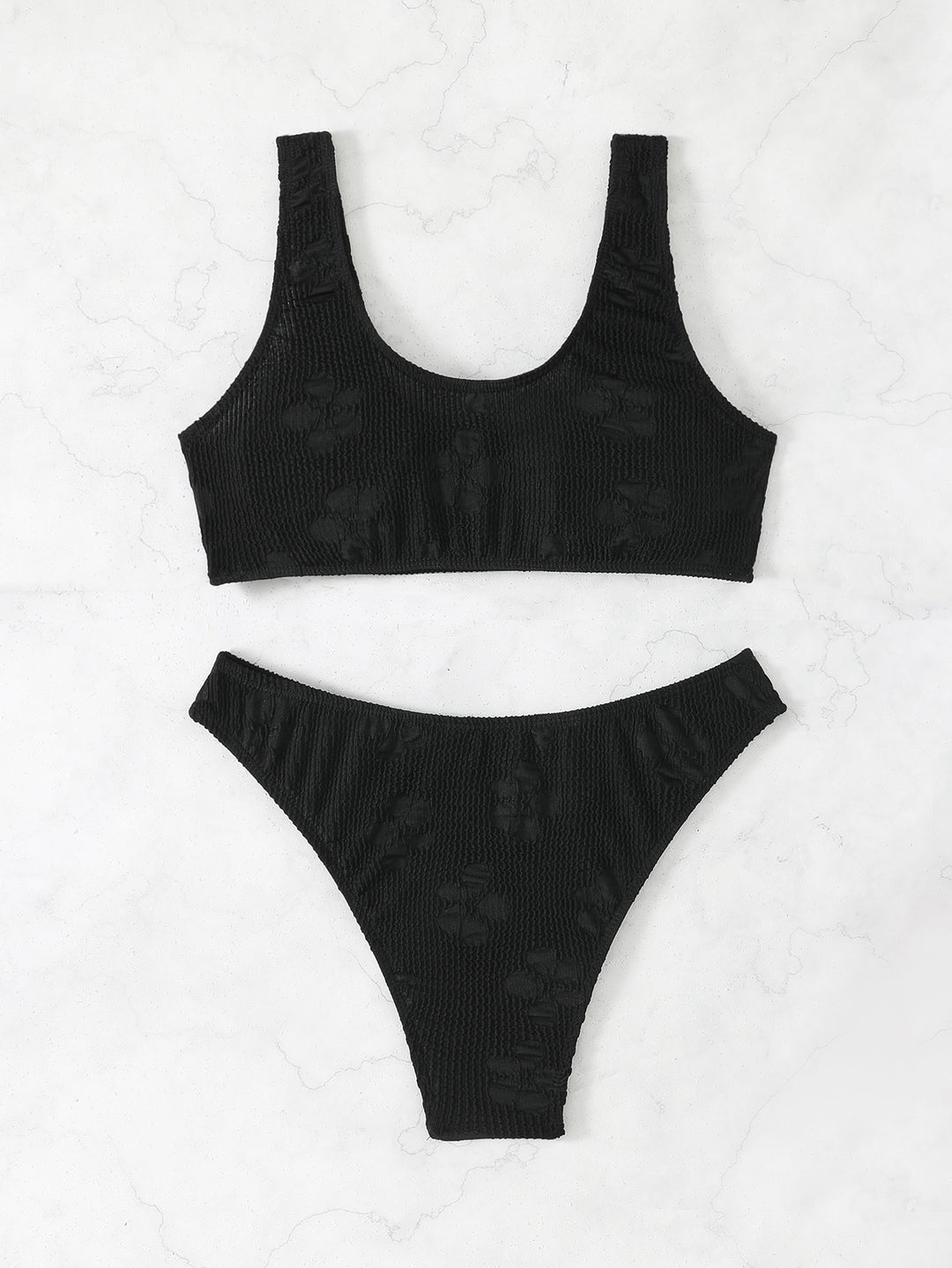 Damen Bikini-Set mit strukturiertem Oberteil und hoch geschnittenem Slip EB