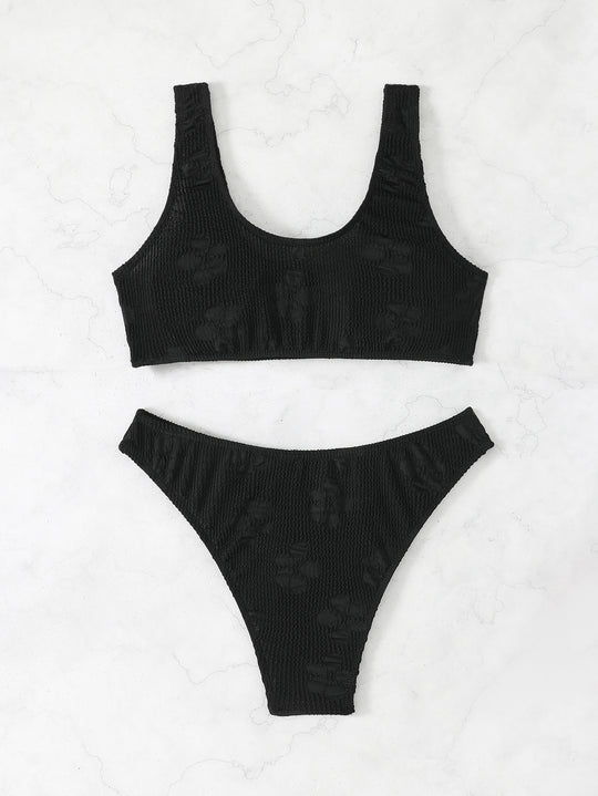 Damen Bikini-Set mit strukturiertem Oberteil und hoch geschnittenem Slip EB