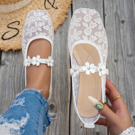 Damen elegante Ballerinas mit floralen Applikationen und rutschfester Sohle EB
