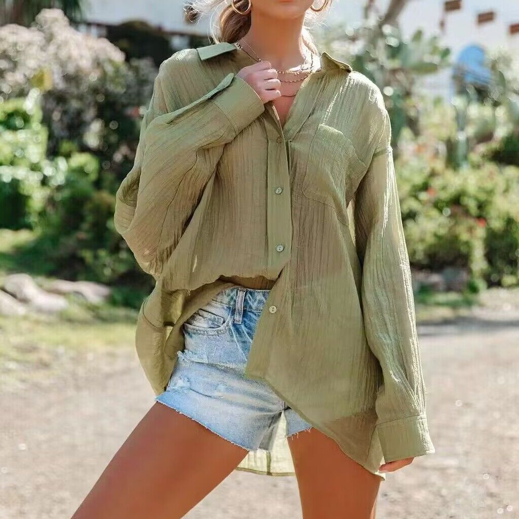 Damen lässige Bluse mit einem Schulterdesign und weitem Schnitt EB