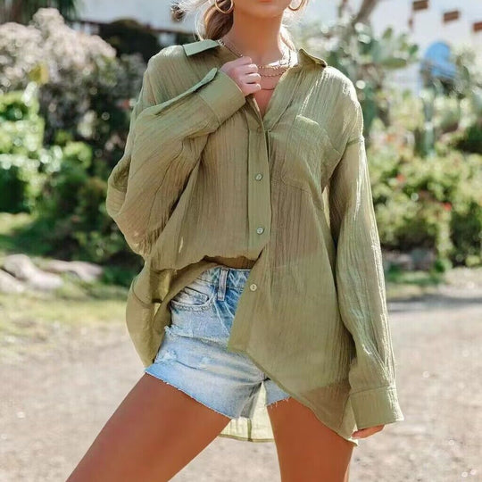Damen lässige Bluse mit einem Schulterdesign und weitem Schnitt EB