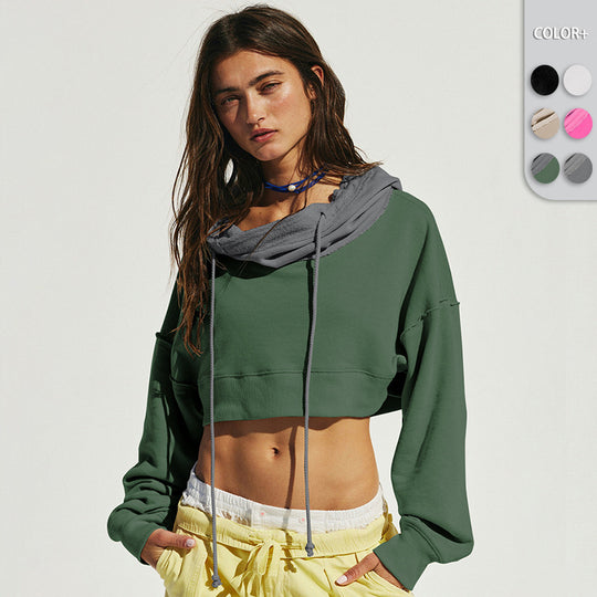 Damen cropped Sweatshirt mit lässigem Schnitt und Kängurutasche EB