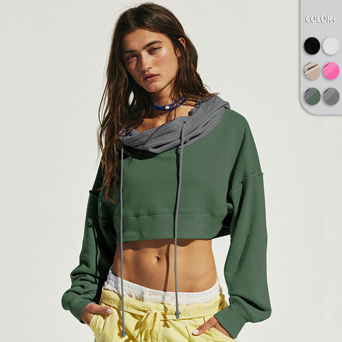 Damen cropped Sweatshirt mit lässigem Schnitt und Kängurutasche EB