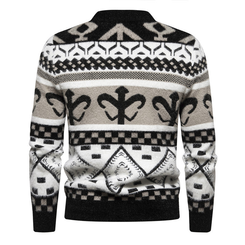 Herren Strickpullover mit modernem Zopfmuster und hohem Kragen EB