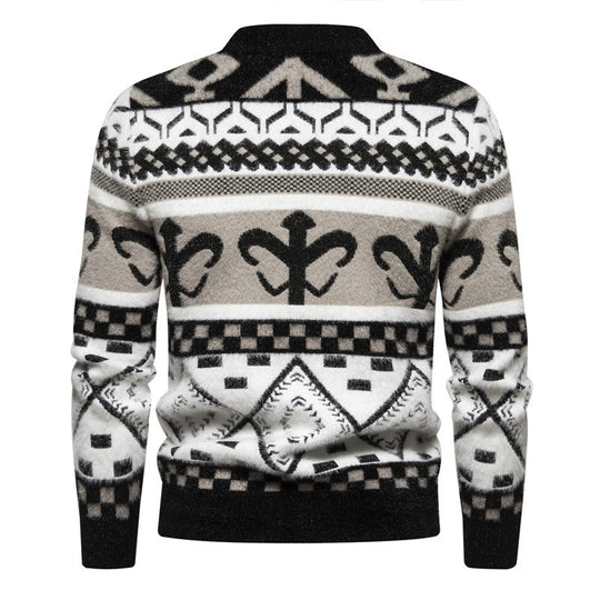 Herren Strickpullover mit modernem Zopfmuster und hohem Kragen EB