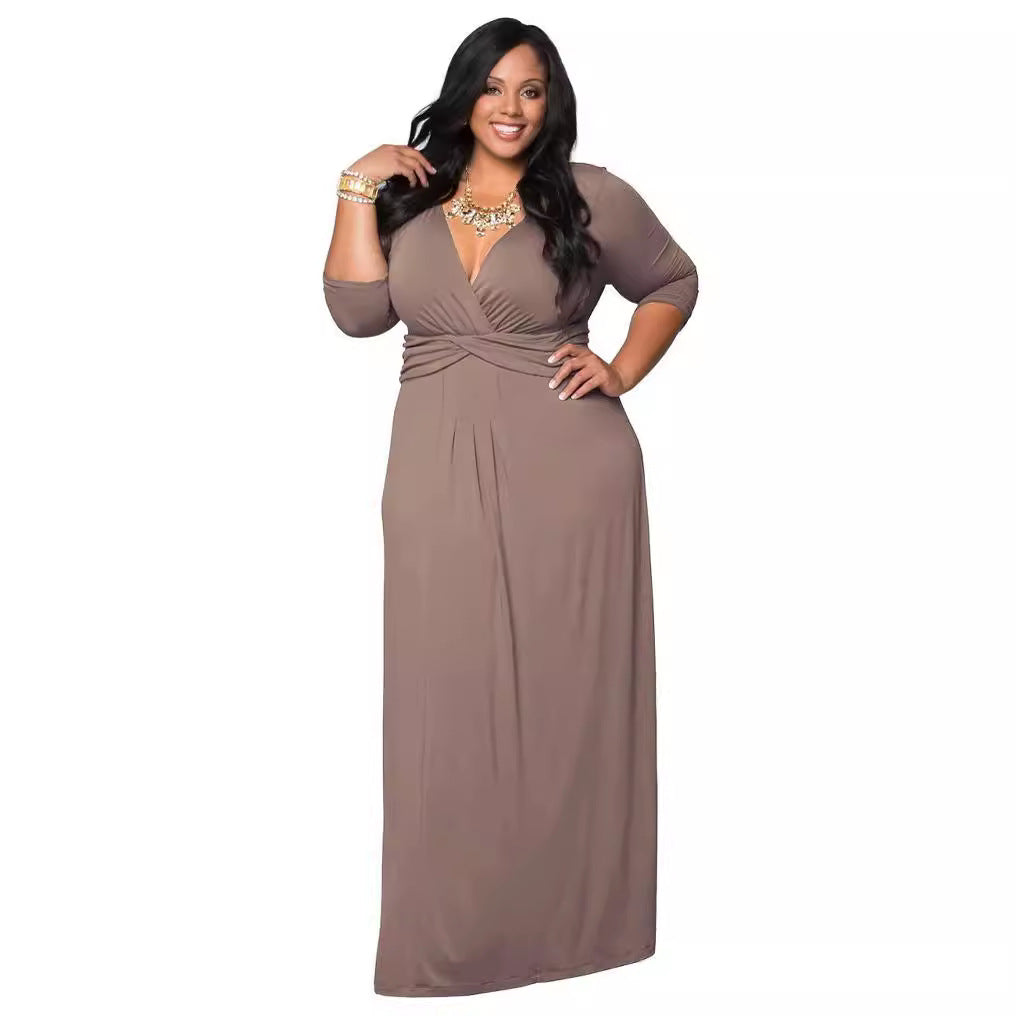 Damen elegantes Maxikleid mit Wickeldetail EB