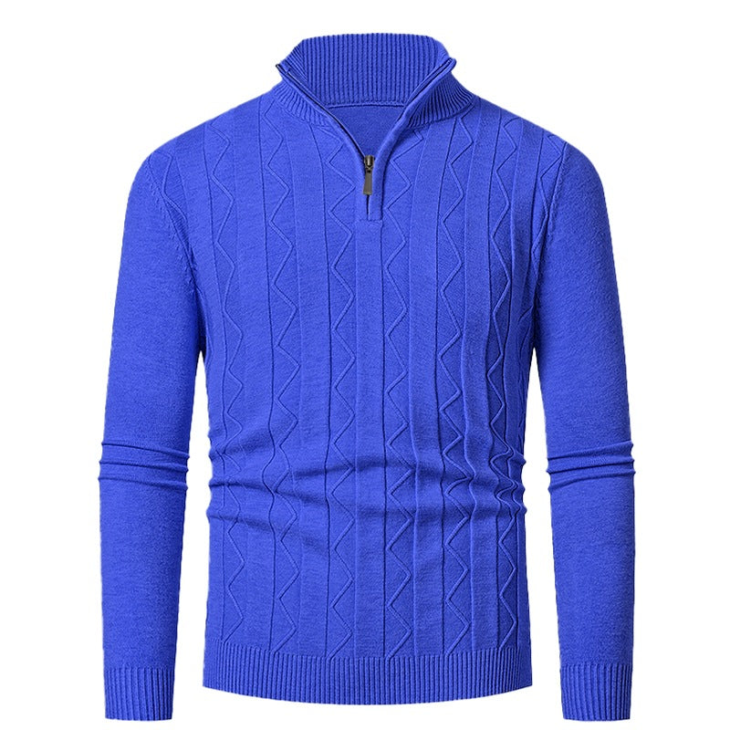 Herren Pullover mit modernem Stehkragen und strukturiertem Zopfmuster EB