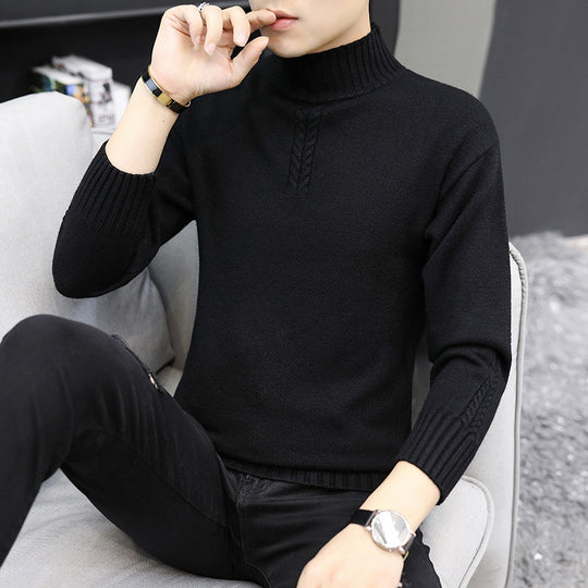 Herren Strickpullover mit hohem Kragen und Rippstrickdetails EB