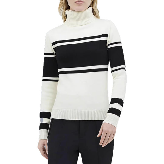 Damen langes Rollkragen Strickkleid mit Sternmotiv, Blockstreifen und elastischem Rippbündchen Eichborn Berlin