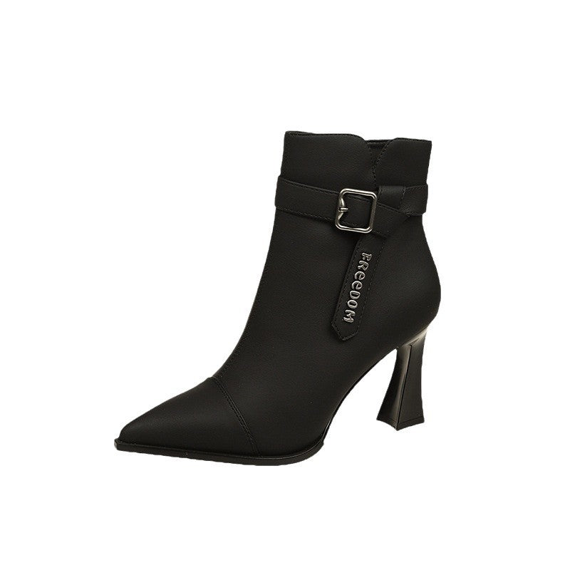 Damen Elegante Stiefeletten mit hohem Absatz und modischem Riemen EB