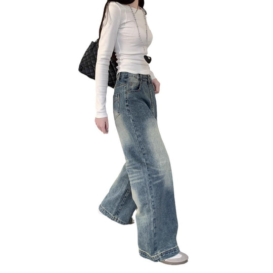 Damen weite Denim-Jeans im lässigen Stil mit modischen Waschungen EB