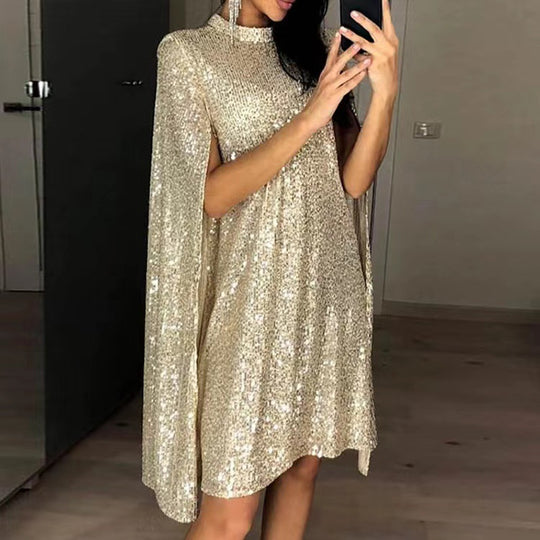 Damen elegantes glitzerndes Abendkleid mit weitem Schnitt und schimmerndem Look EB