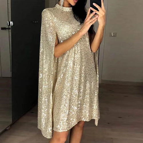 Damen elegantes glitzerndes Abendkleid mit weitem Schnitt und schimmerndem Look EB