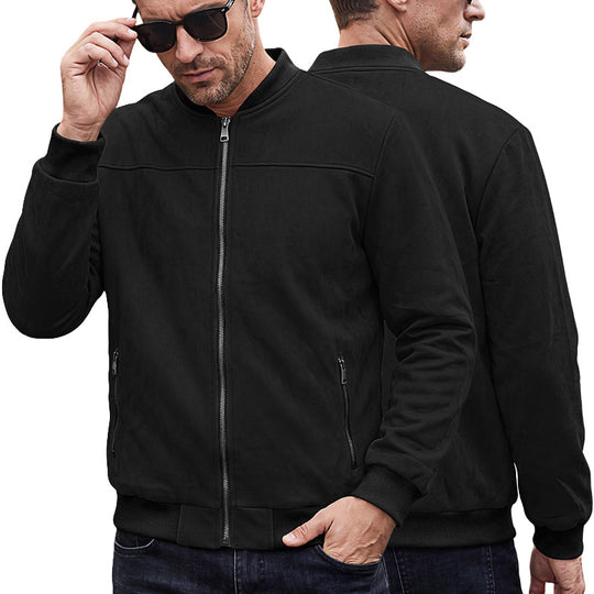 Herren Wildlederoptik Bomberjacke mit Rippenbündchen und Reißverschluss-Taschen EB