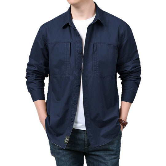 Herren nan leichtes Baumwoll-Utility-Overshirt mit zwei verdeckten Brusttaschen und klassischem Kentkragen EB