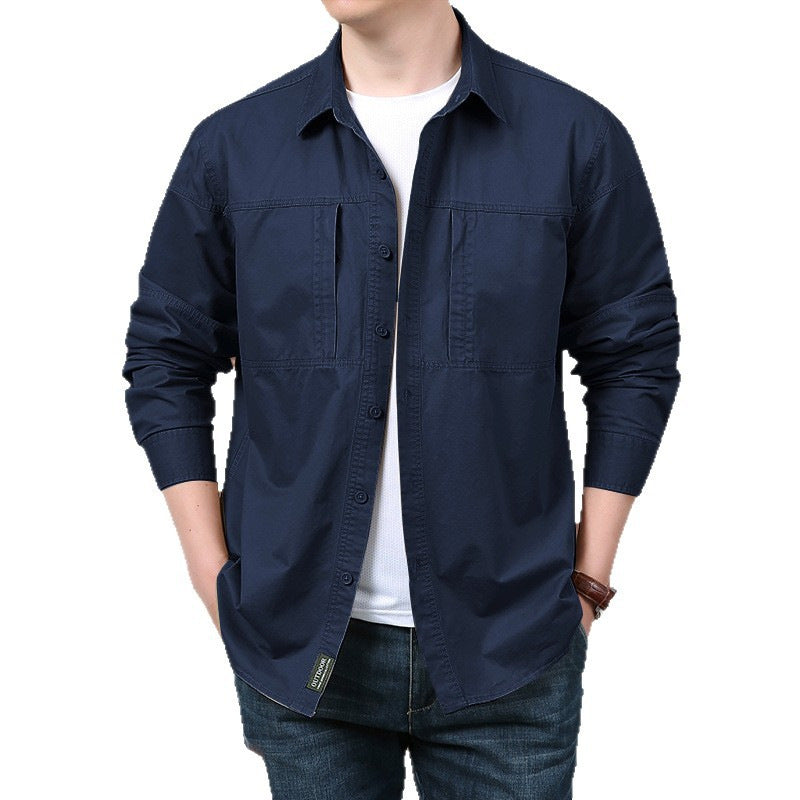 Herren  leichtes Baumwoll-Utility-Overshirt mit zwei verdeckten Brusttaschen und klassischem Kentkragen EB