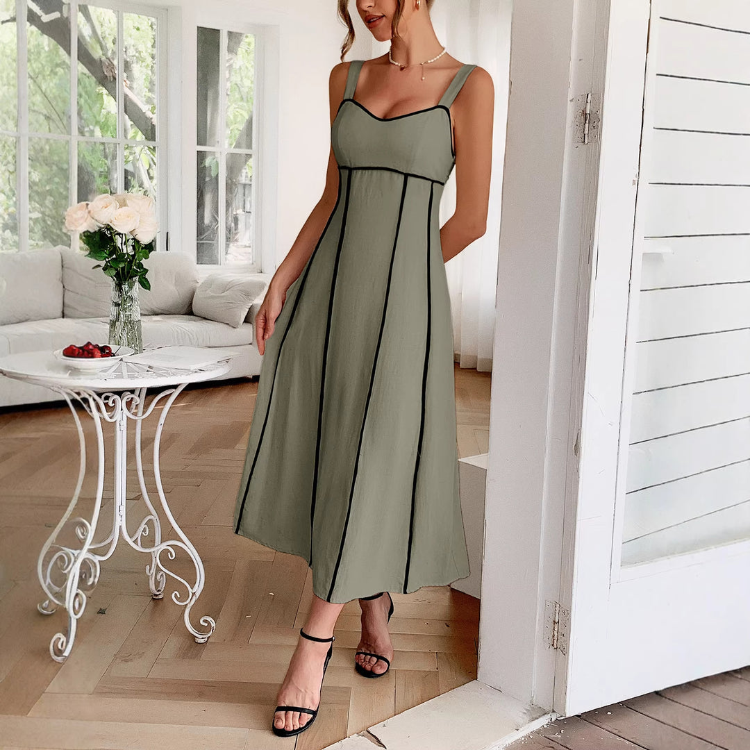 Damen Maxikleid mit dekorativen Kontrastnähten und konturiertem Schnitt EB
