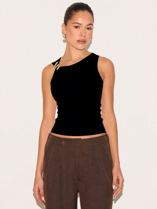 Damen Elegantes Top mit asymmetrischem Schnitt und dekorativen Riegeln EB