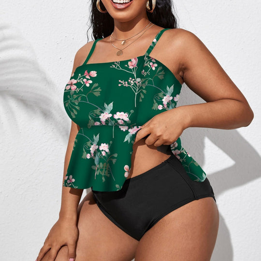 Damen Badeanzug mit schickem Flatterrock und floralem Design EB