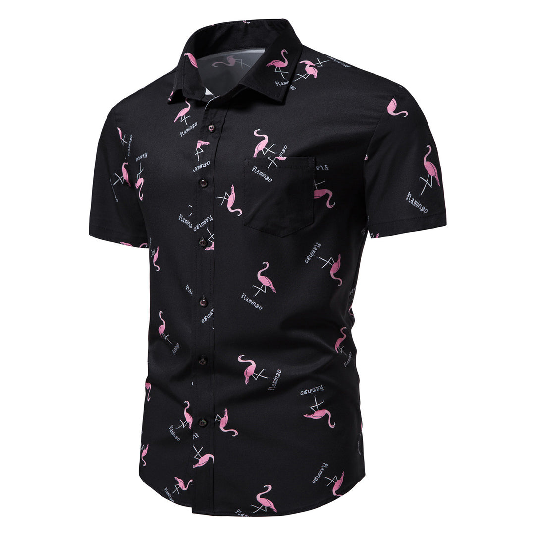 Herren Kurzarmhemd mit modernem Flamingo-Muster EB