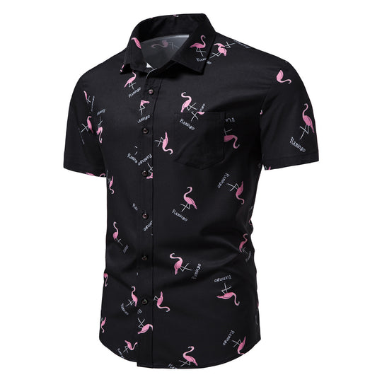 Herren Kurzarmhemd mit modernem Flamingo-Muster EB