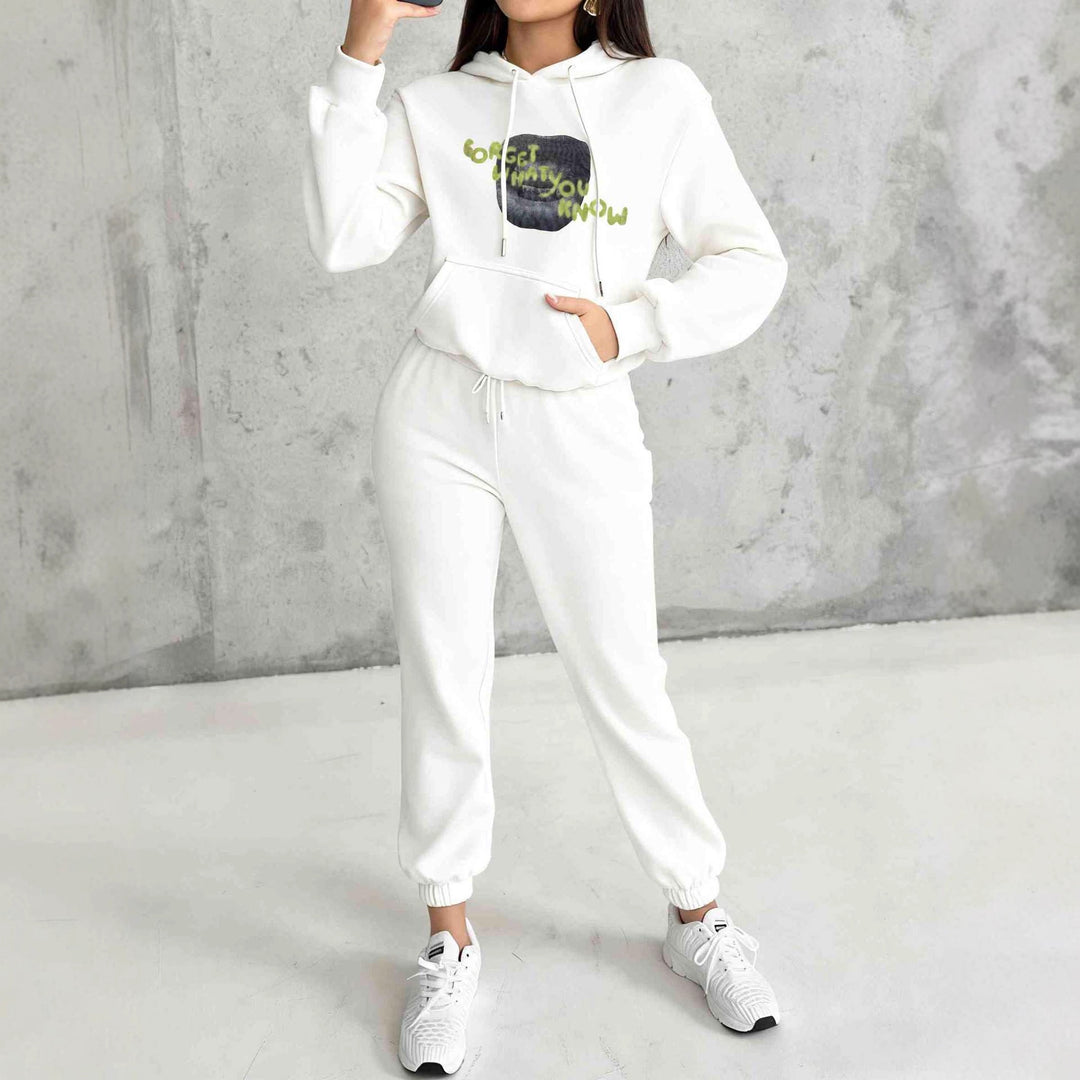 Damen nan Kapuzen-Sweatshirt und Slim-Jogginghose Lounge-Set mit Kängurutasche, gerippten Bündchen und figurbetonter Passform EB