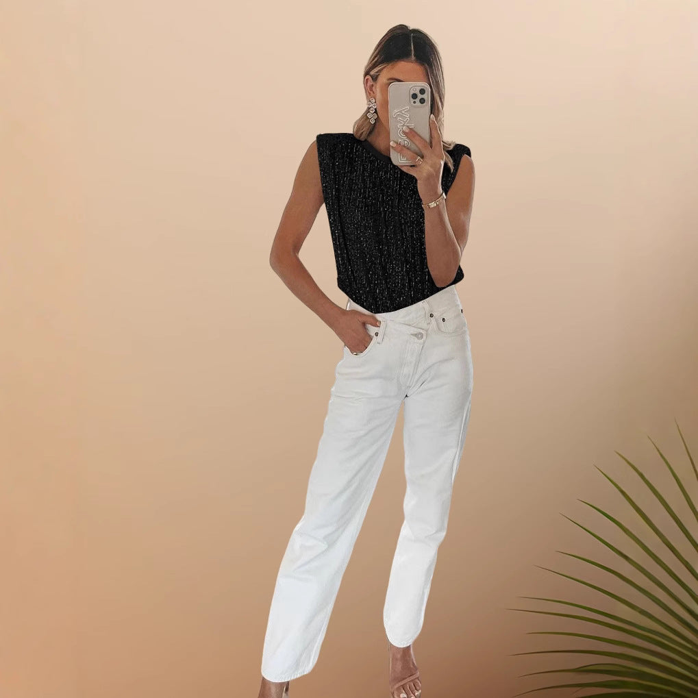 Damen Elegantes Crop-Top mit strukturiertem Design und weitgeschnittenem Schnitt EB