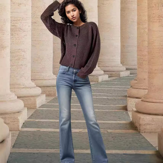 Damen Grobstrickjacke mit durchbrochenem Design und lässigem Schnitt EB