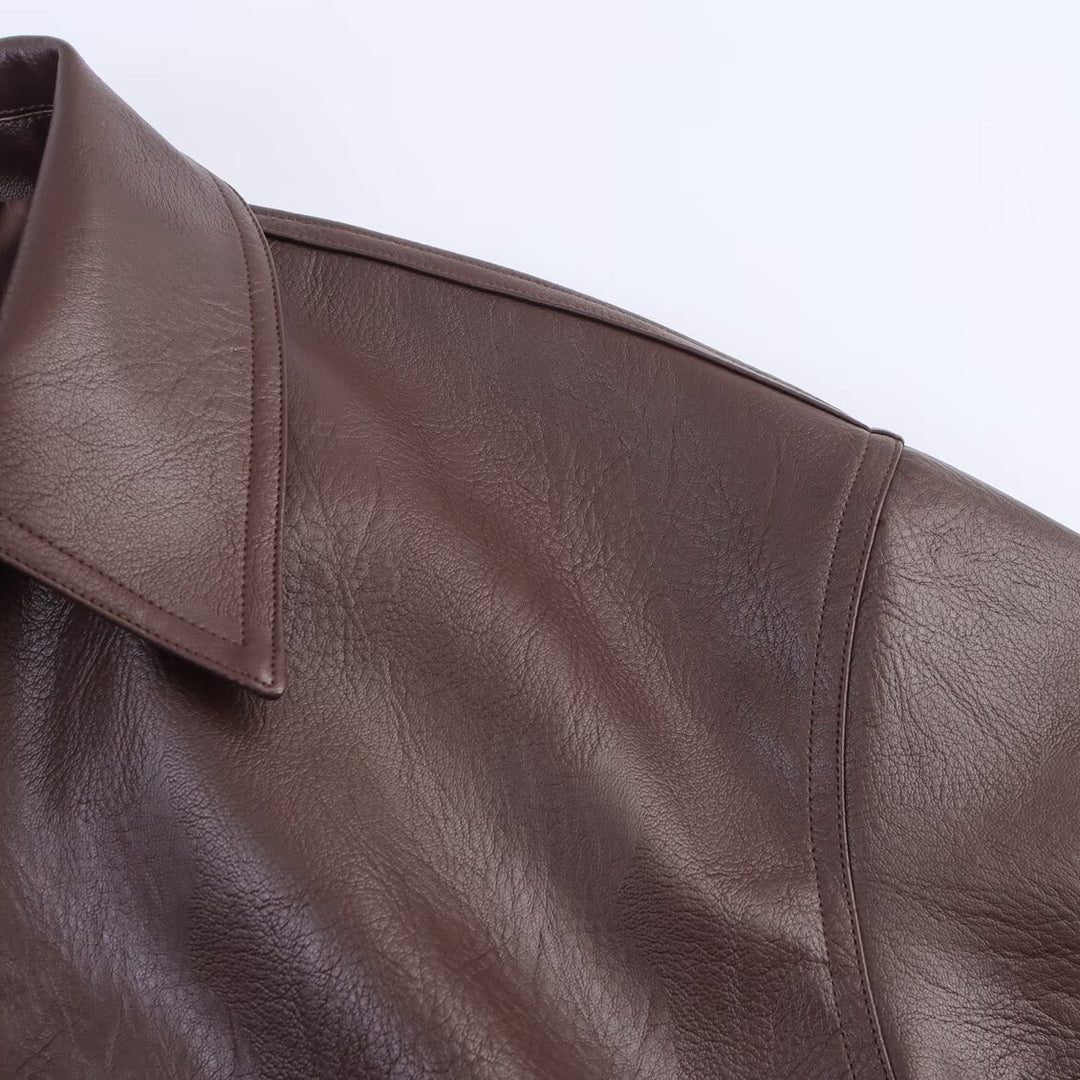 Damen modische Kunstlederjacke mit hohem Kragen und elastischer Taille EB