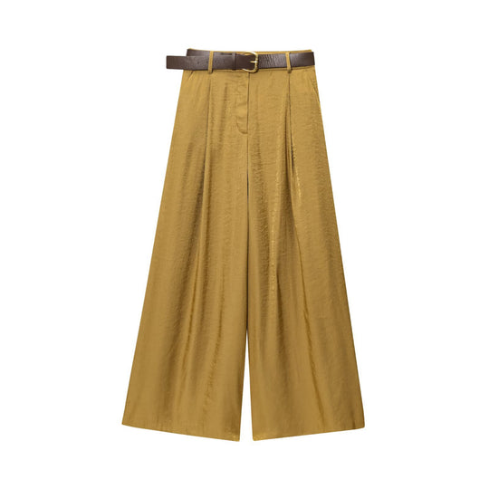 Damen weite Palazzo-Hose mit elegantem Gürtel und seitlichem Schlitz EB