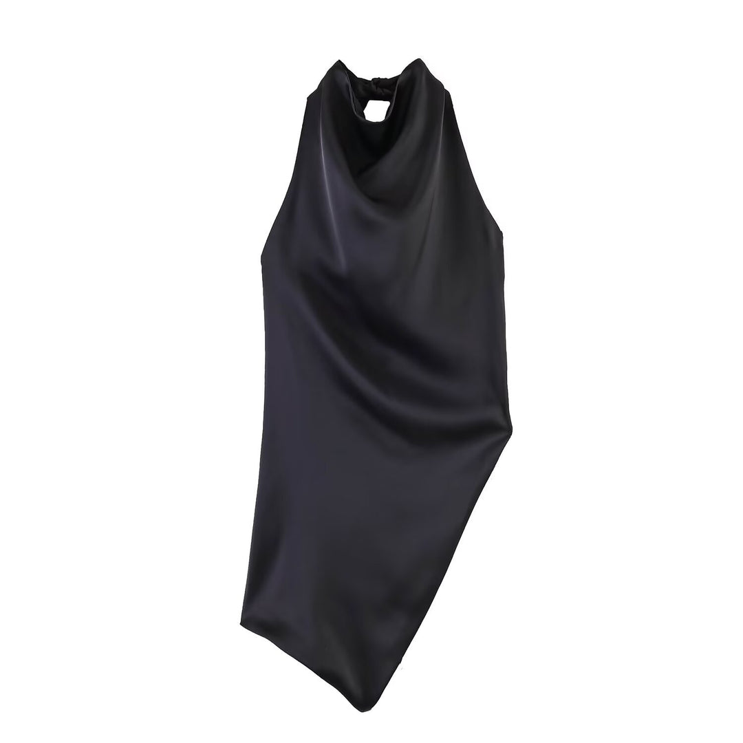 Damen elegantes Haltertop mit einzigartigem asymmetrischem Schnitt und dekorativem Knoten EB