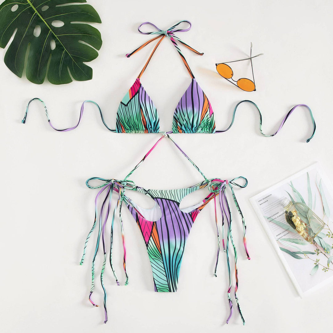 Damen Triangel-Bikini mit stylischen Bindebändern und einzigartigem Farbverlauf EB