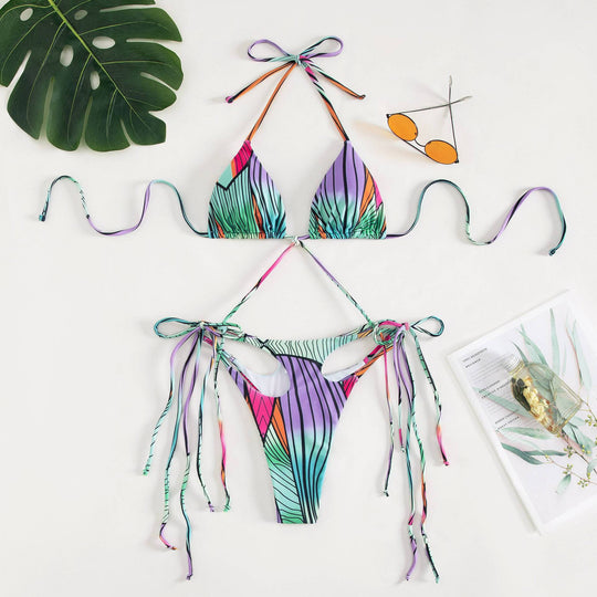 Damen Triangel-Bikini mit stylischen Bindebändern und einzigartigem Farbverlauf EB