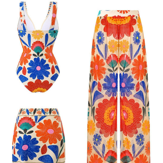 Damen Mehrteiliges Badeanzug-Set mit floralen Motiven EB